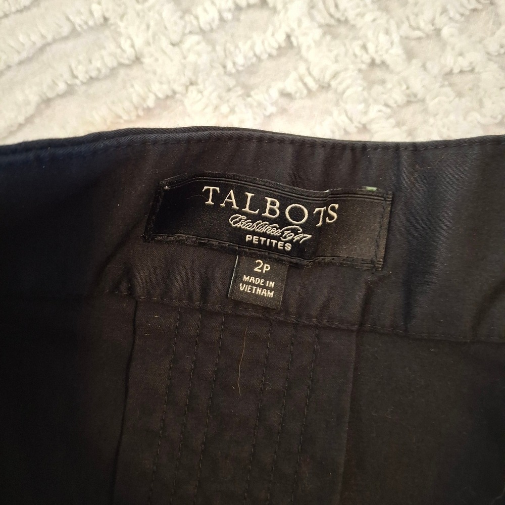 Talbots Black Pleated A-Line Petite Skirt Size 2P Cotton Stretch Side Zip - Picture 4 of 6
